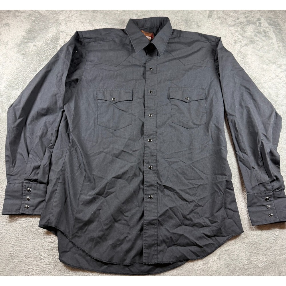 Rustler Mens 16.5 34/35 X-Long Tails Black Western Pearl Snap Shirt